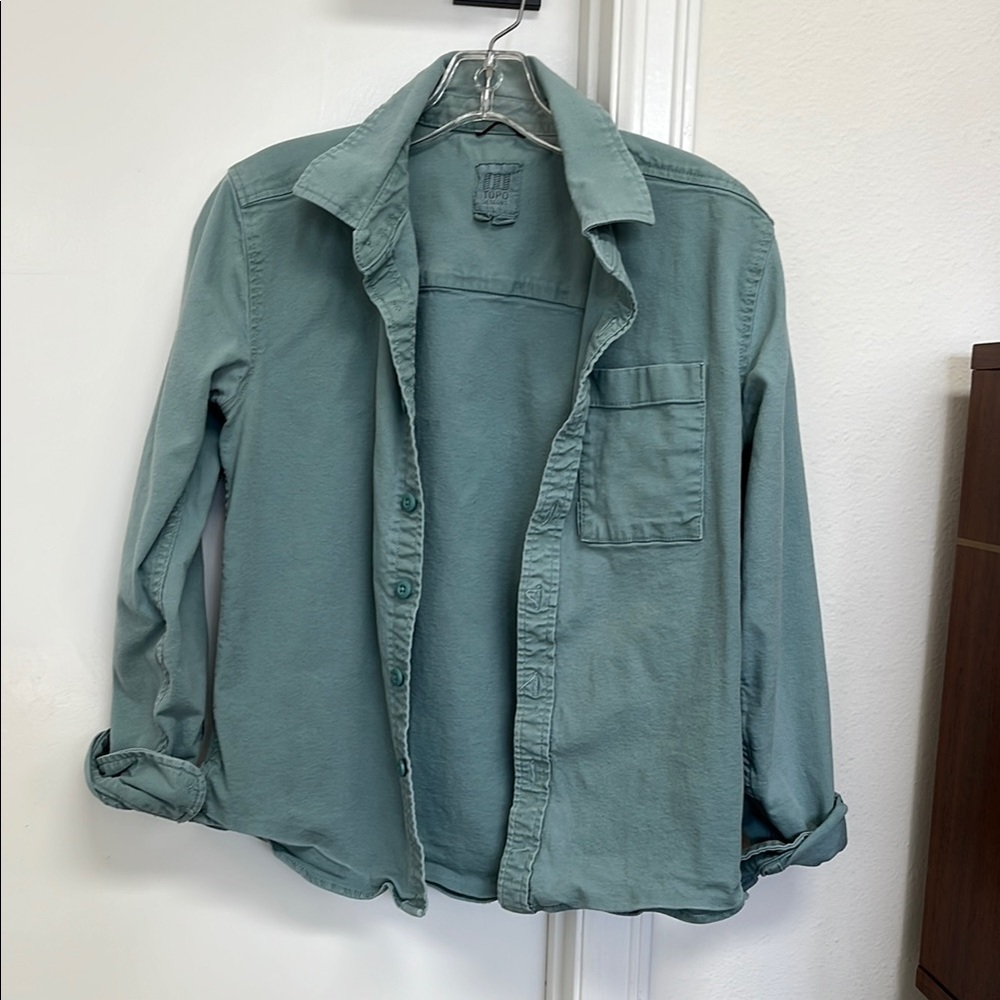 Teal Button-Up Shirt - Top Designs Dirt Shit - women’s size S